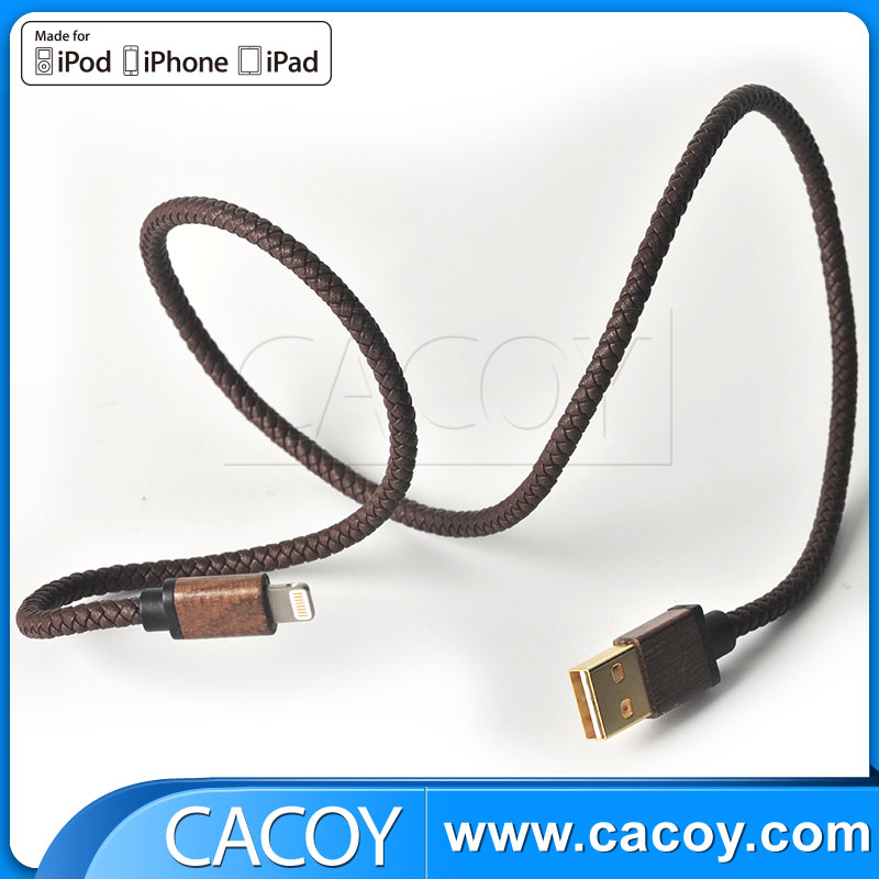 Apple Lightning to USB Super fiber Braided Cable with Wooden Connector